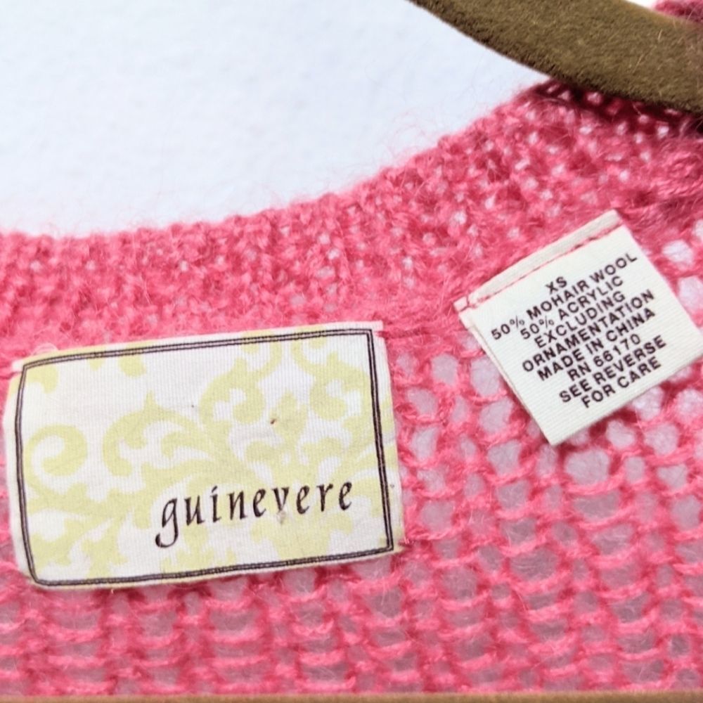 GUINEVERE Mohair Wool Pink Sweater Cardigan XS - Picture 3 of 5